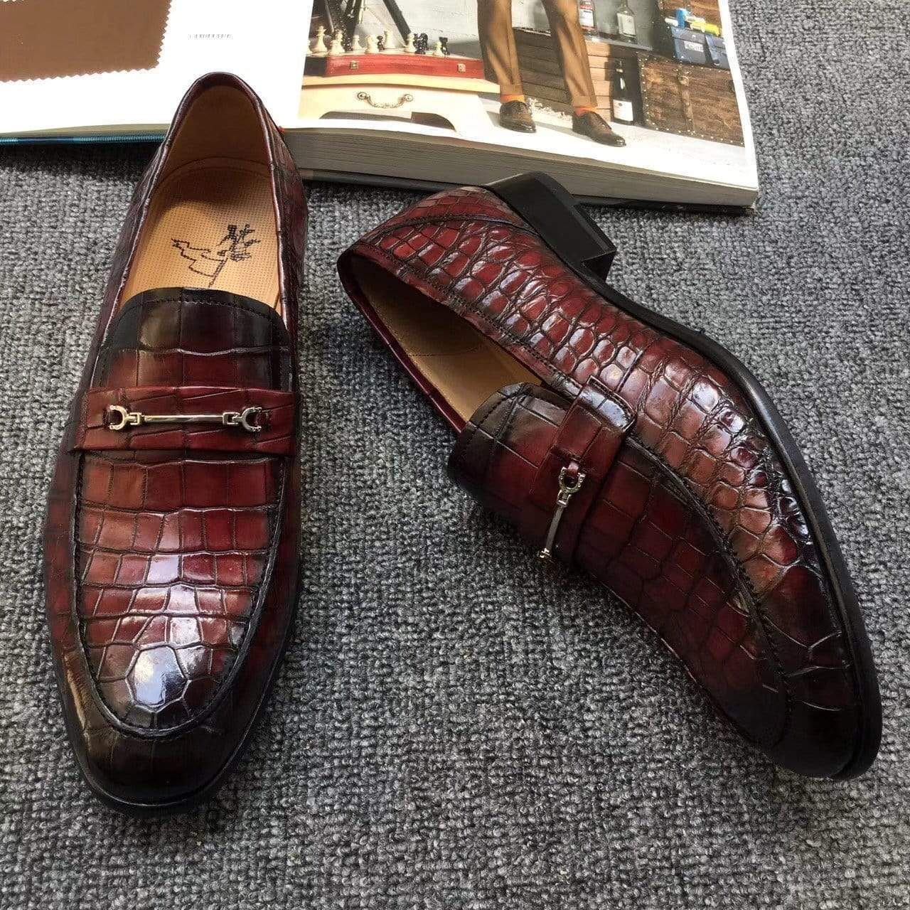 Crocodile Shoes Genuine Crocodile Belly Leather Shoes  Mens Lofers  Slip On Driving Shoes Casual Flats With Brogue Detail (Tuscania)