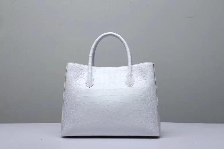 Genuine Crocodile Belly Leather Top Handle Bags For Women White 35cm