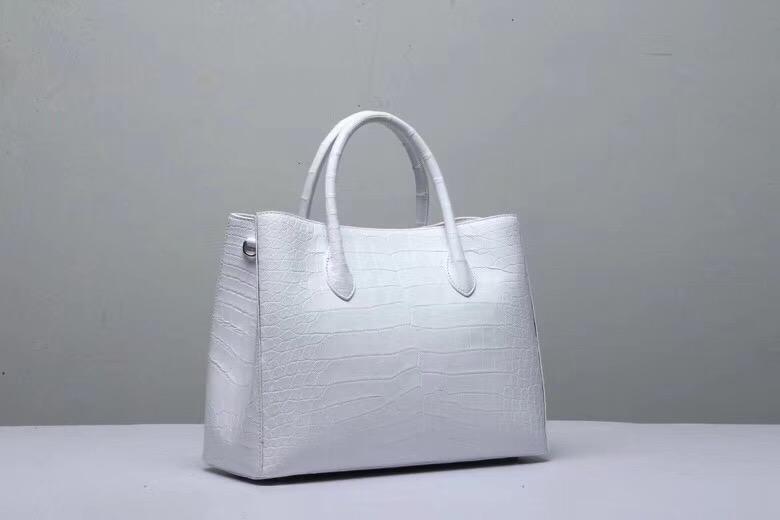 Genuine Crocodile Belly Leather Top Handle Bags For Women White 35cm