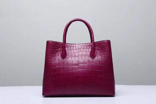 Genuine Crocodile Belly Leather Top Handle Bags For Women Wine Red 35cm