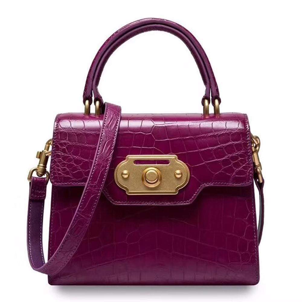 Genuine Crocodile Belly Leather Top Handle Shoulder Purse Bag