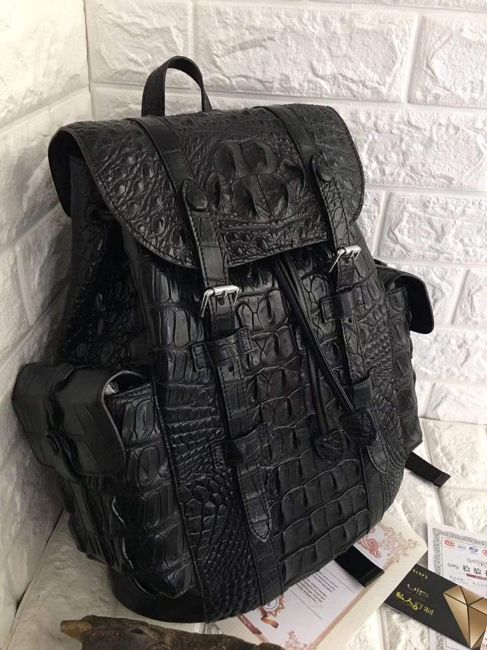 Genuine Crocodile Bone Leather Backpack