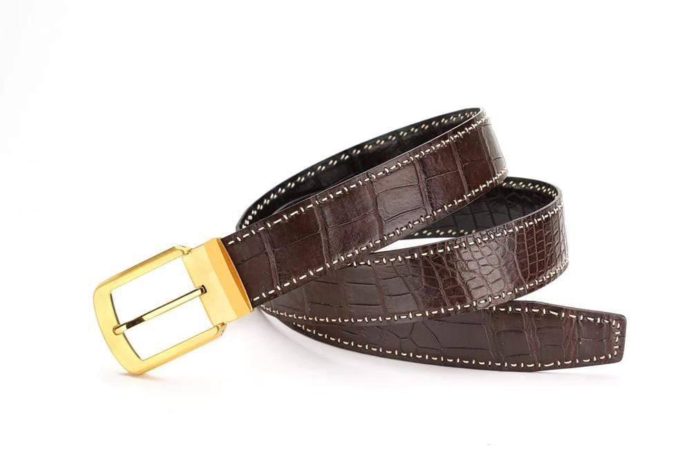 Genuine Crocodile Leather Belt With Stainless Steel Buckle