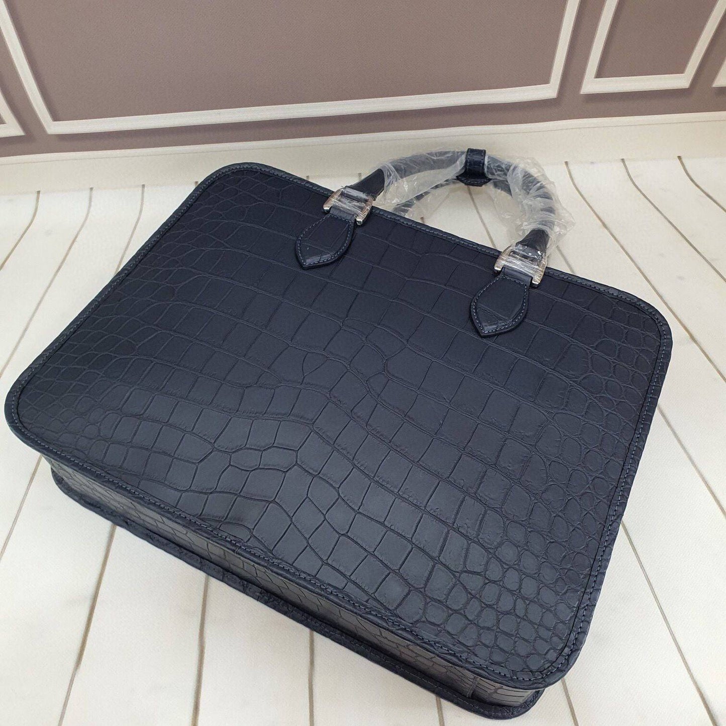 Genuine Crocodile Leather Briefcase Laptop Buiness Bag Blue