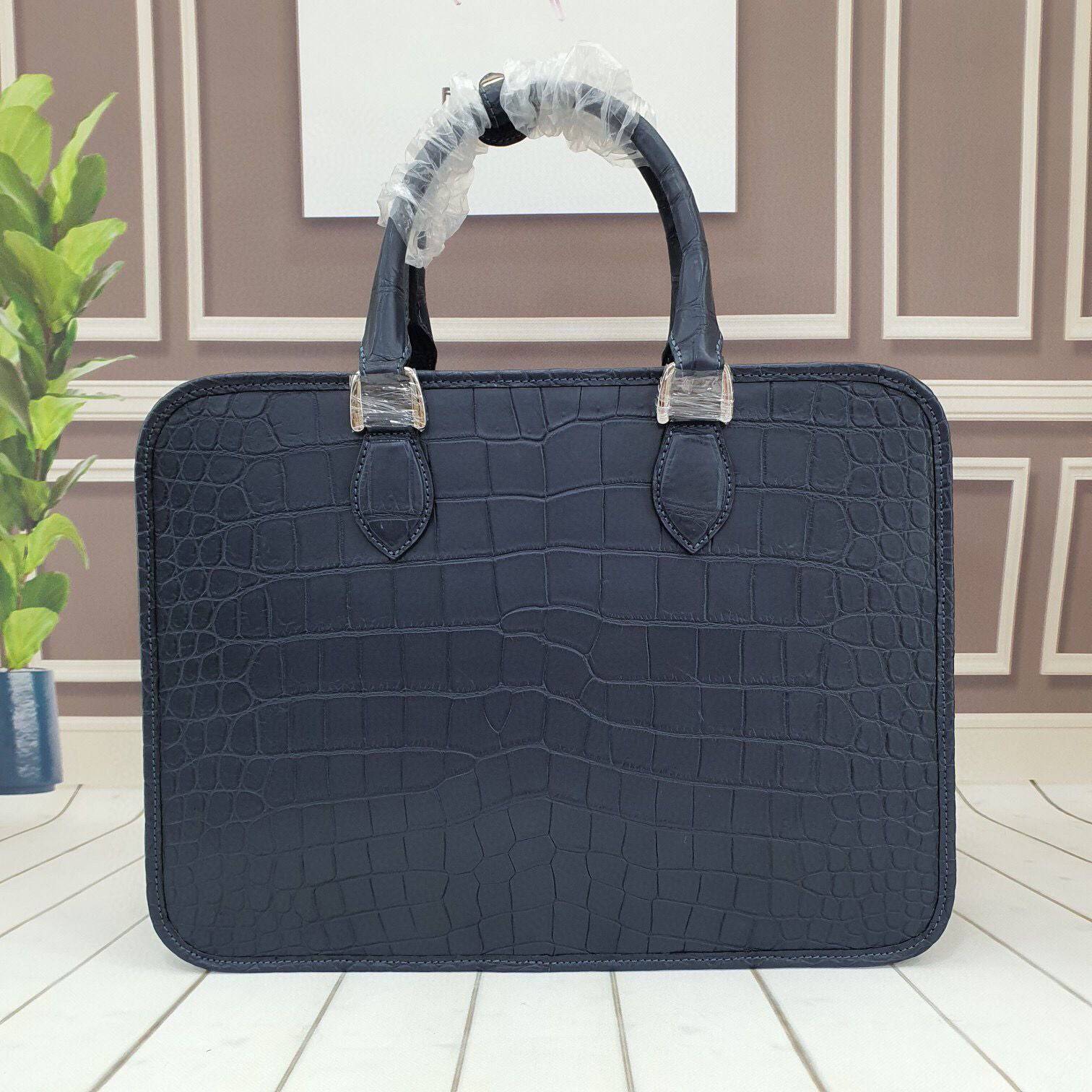 Genuine Crocodile Leather Briefcase Laptop Buiness Bag Blue