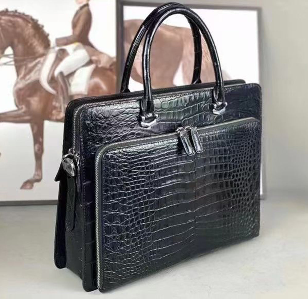 Genuine  crocodile Leather Business  Laptop Business Bag Black