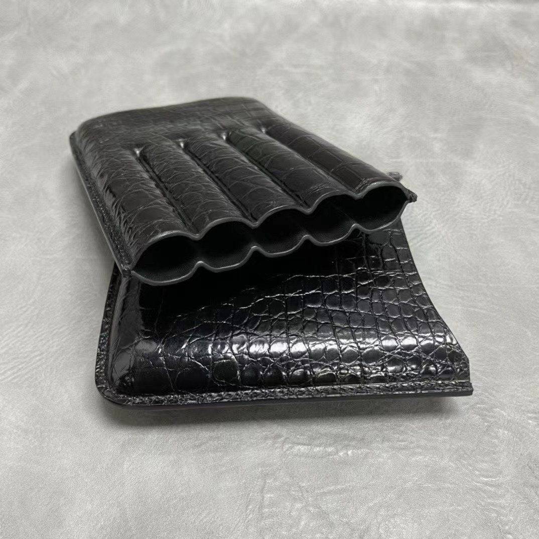 Preorder Matt Genuine Crocodile Leather Cigaretter Case Black