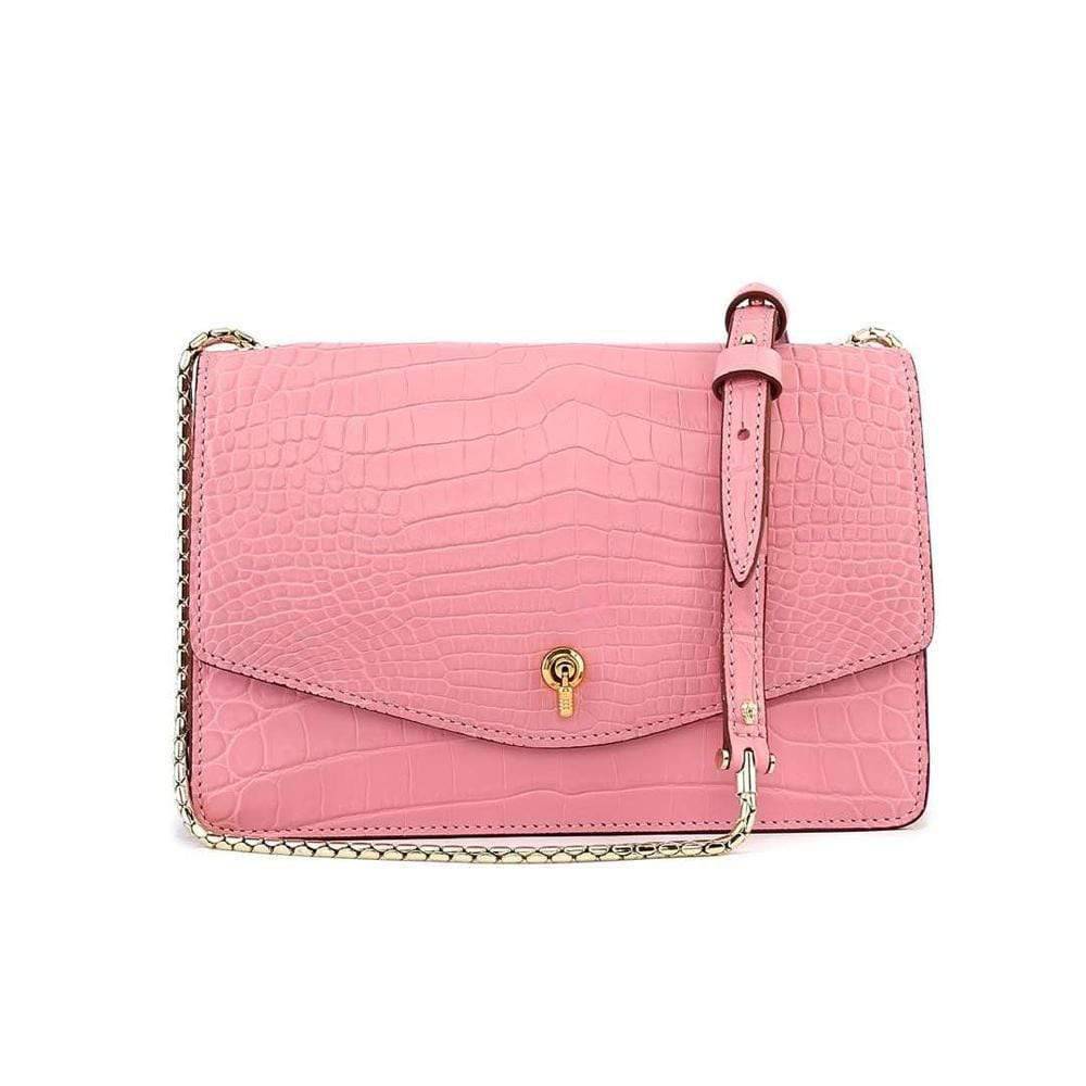 Genuine Crocodile Leather Cross Body Messenger Flap Shoulder Bag Pink