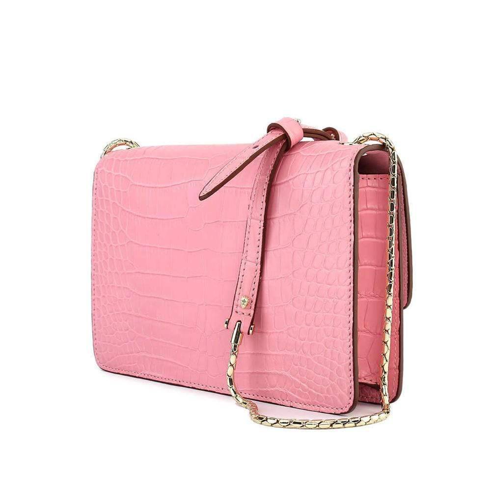 Genuine Crocodile Leather Cross Body Messenger Flap Shoulder Bag Pink