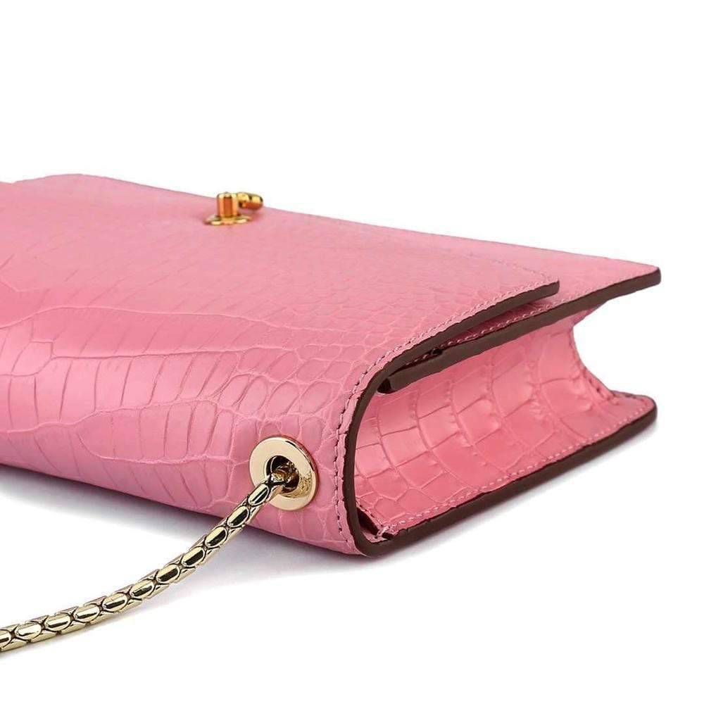 Genuine Crocodile Leather Cross Body Messenger Flap Shoulder Bag Pink