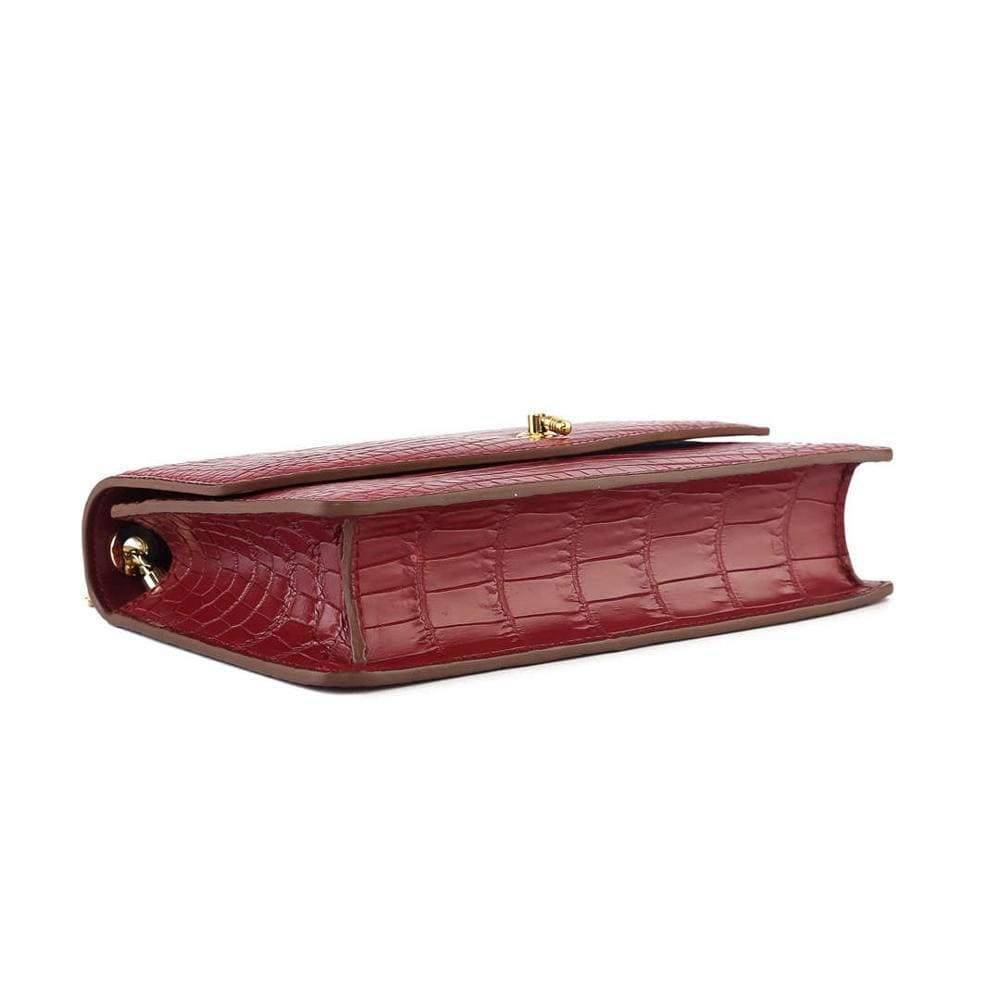 Genuine Crocodile Leather Cross Body Messenger Flap Shoulder Bag Red