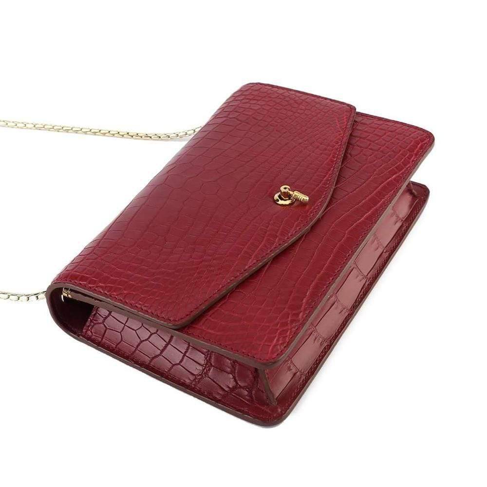 Genuine Crocodile Leather Cross Body Messenger Flap Shoulder Bag Red