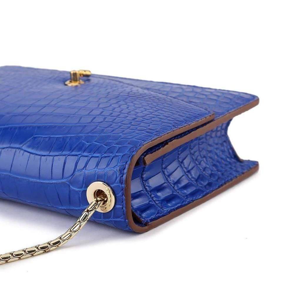 Genuine Crocodile Leather Cross Body Messenger Flap Shoulder Bag  Royal Blue