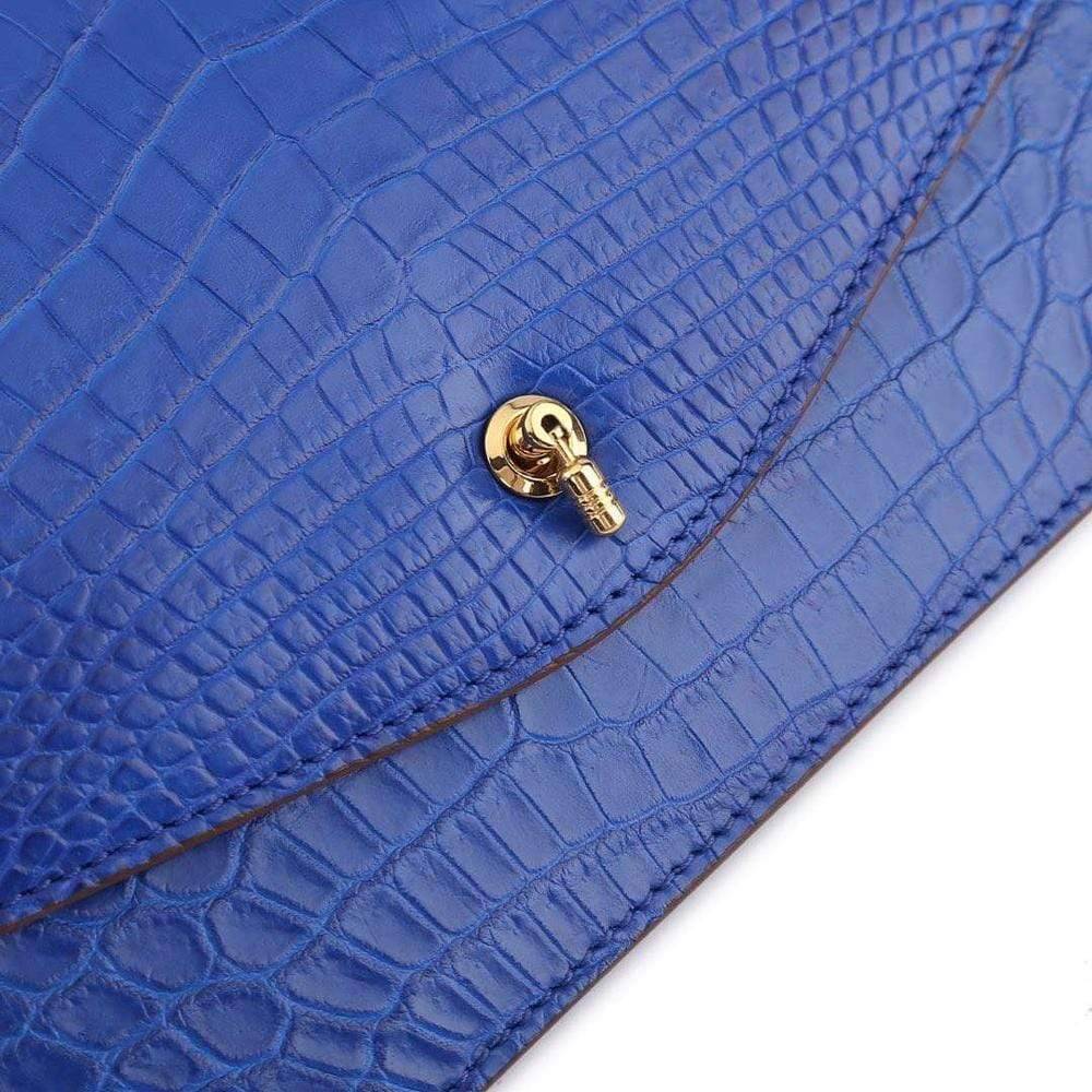 Genuine Crocodile Leather Cross Body Messenger Flap Shoulder Bag  Royal Blue