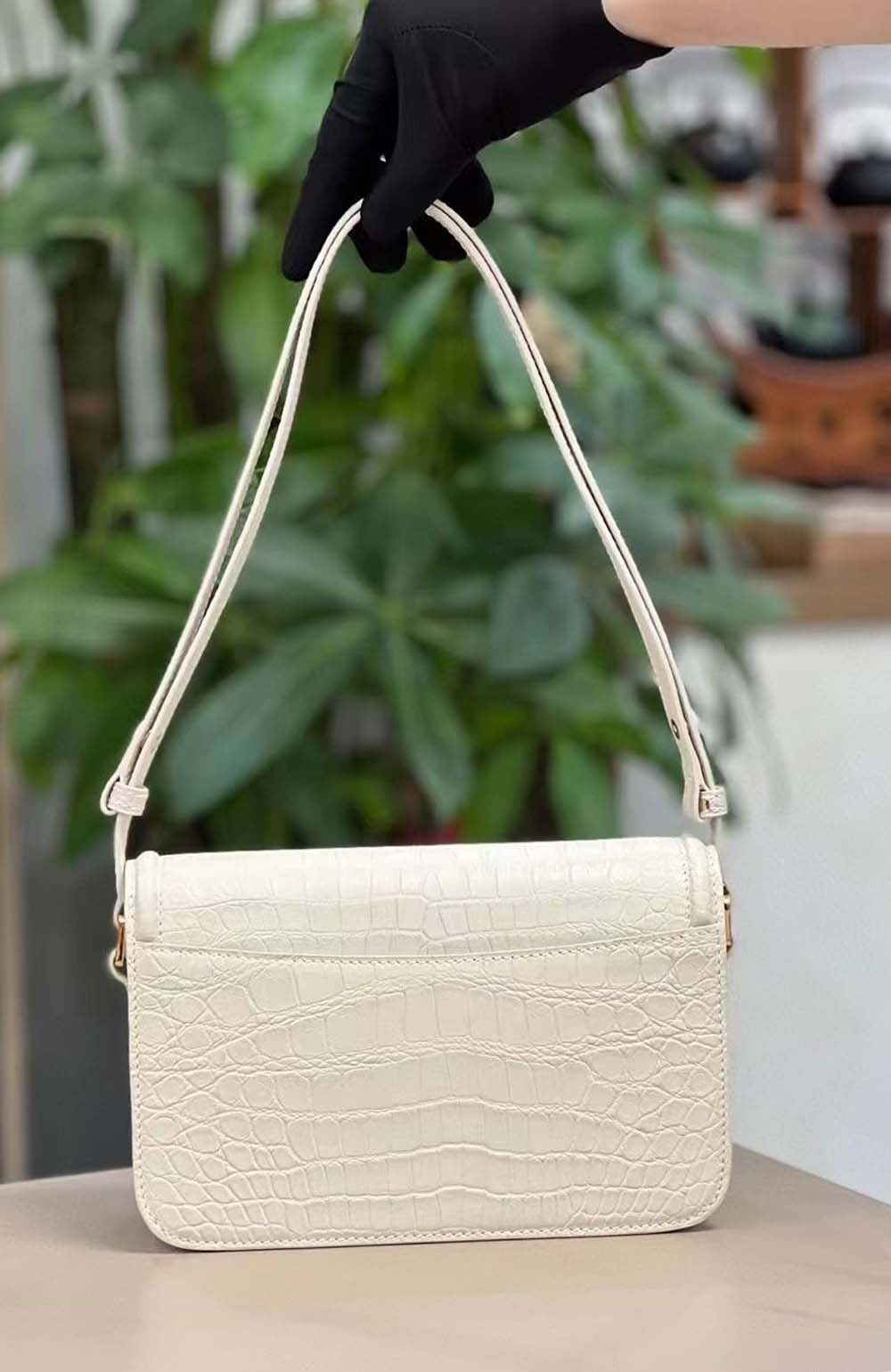 Genuine Crocodile Leather Cross Body Shoulder Bag Ivory