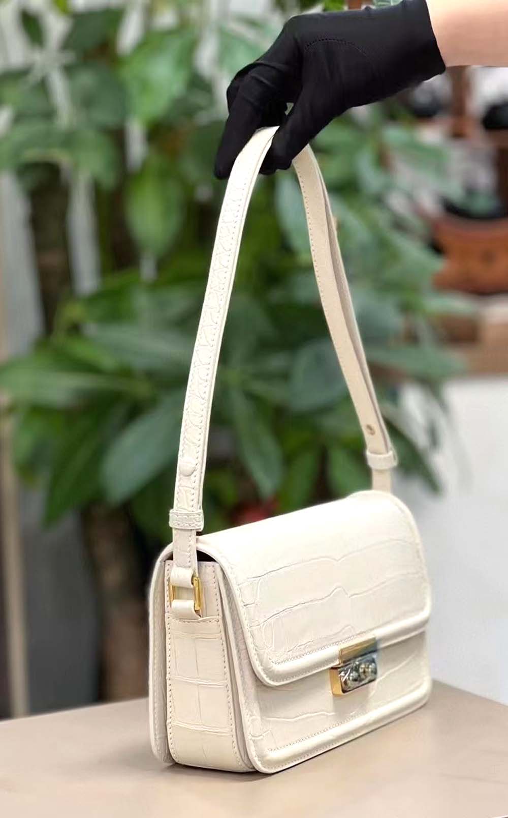 Genuine Crocodile Leather Cross Body Shoulder Bag Ivory