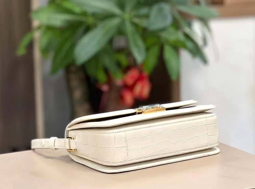 Genuine Crocodile Leather Cross Body Shoulder Bag Ivory