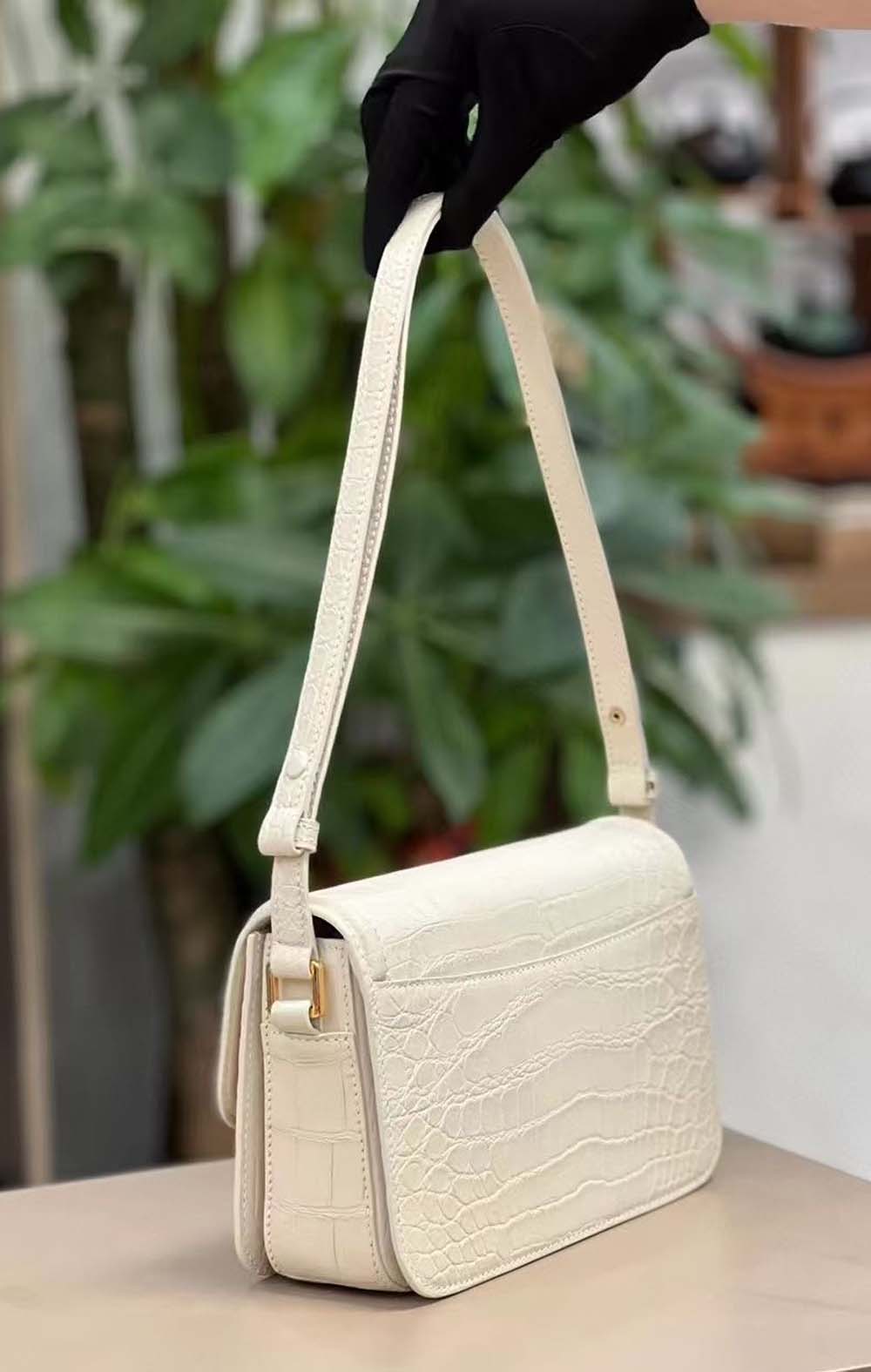 Genuine Crocodile Leather Cross Body Shoulder Bag Ivory