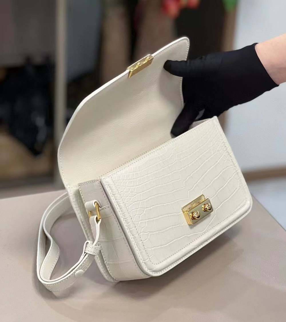 Genuine Crocodile Leather Cross Body Shoulder Bag Ivory