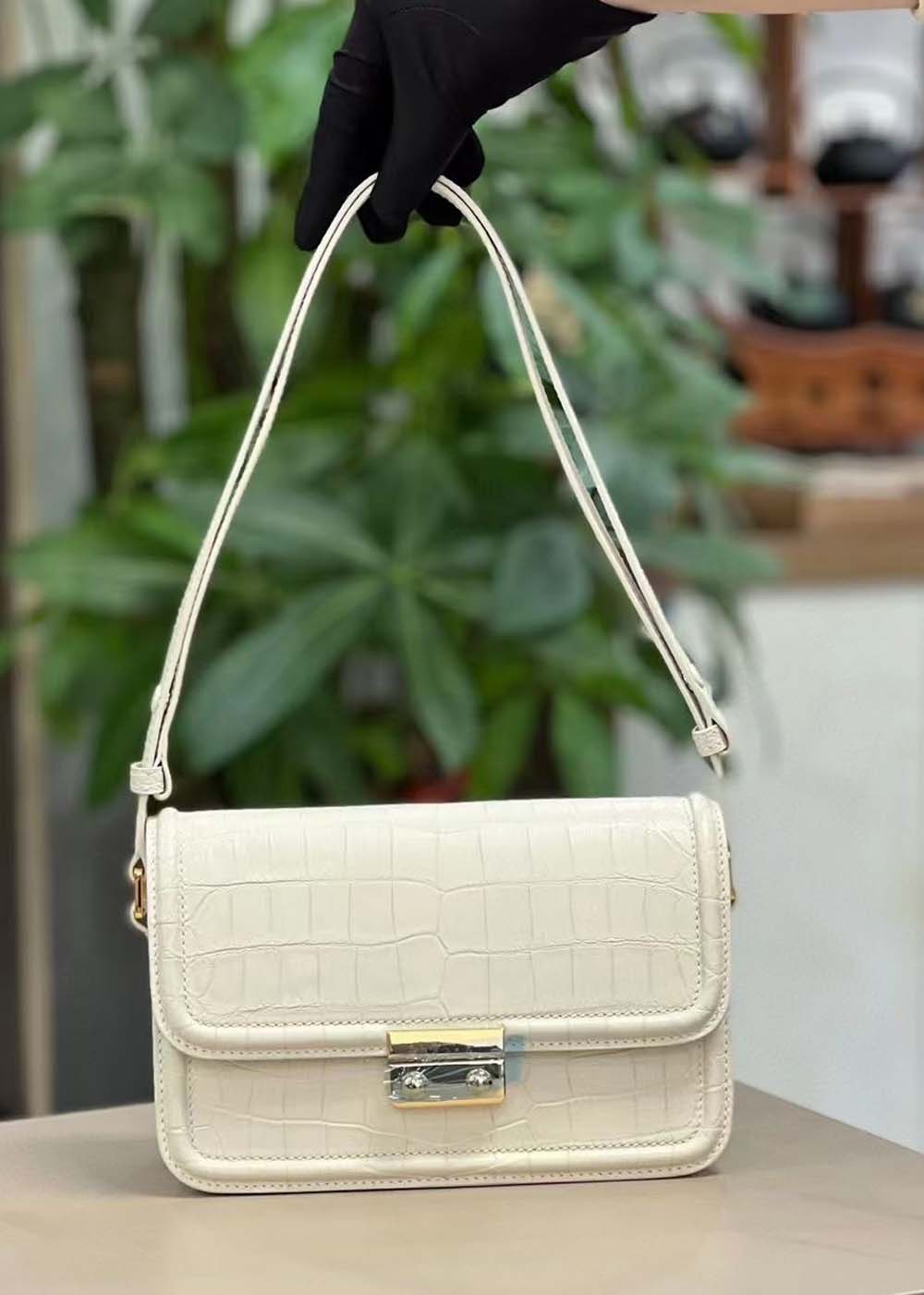 Genuine Crocodile Leather Cross Body Shoulder Bag Ivory