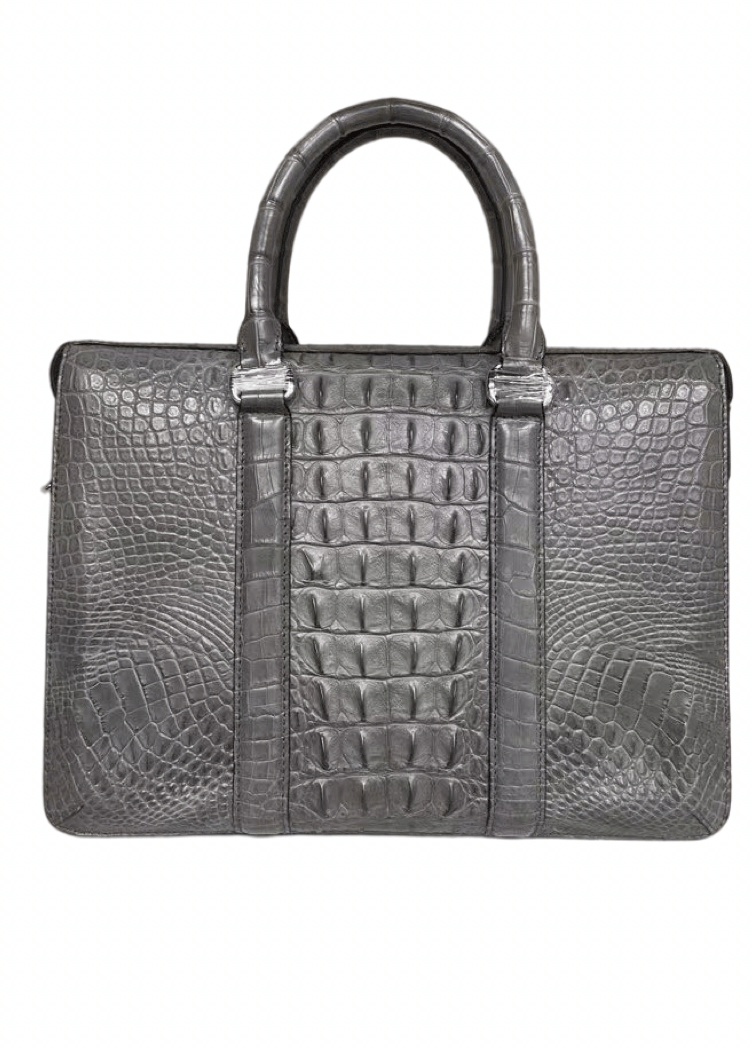 Genuine Crocodile Leather Laptop Briefcase Grey