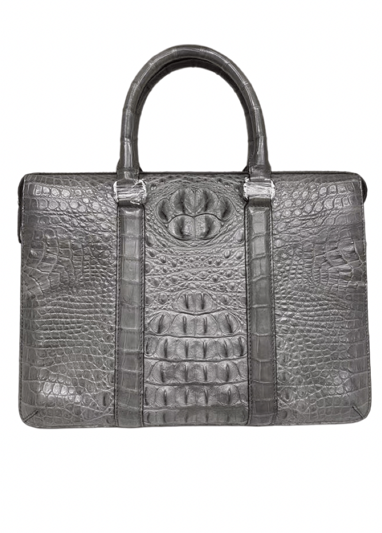 Genuine Crocodile Leather Laptop Briefcase Grey