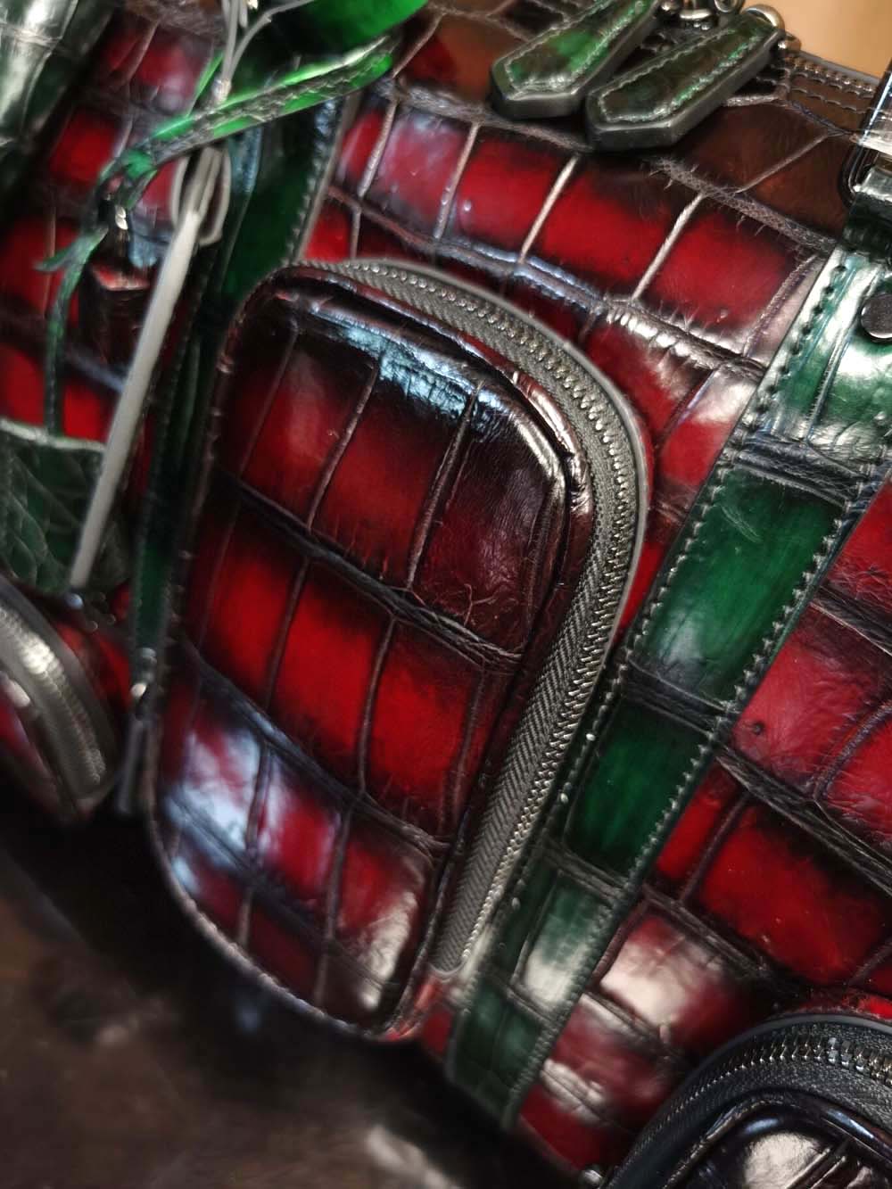 Genuine Crocodile Leather Large Duffel Bag Vintage Red