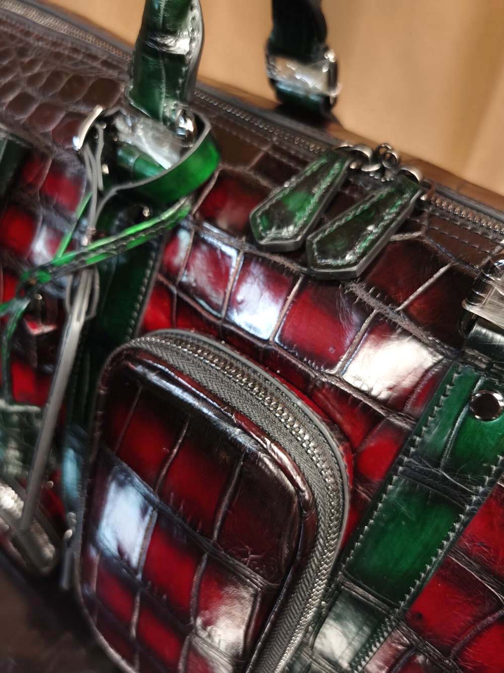 Genuine Crocodile Leather Large Duffel Bag Vintage Red