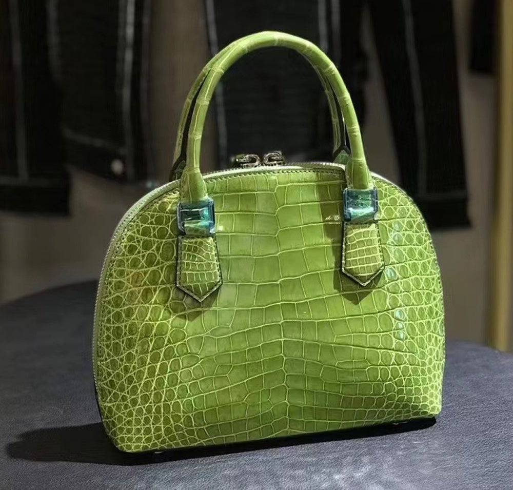 Genuine Crocodile  Leather  Shell Top Handle Cross Body Tote Bags For S/S Mint Green