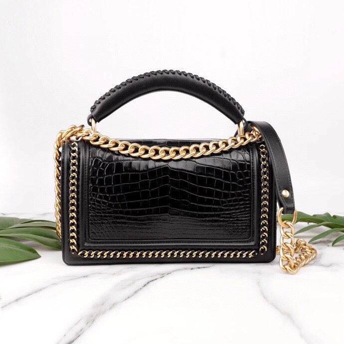 Preorder Genuine Crocodile Leather Top Handle Cross Body Flap Chain Bag