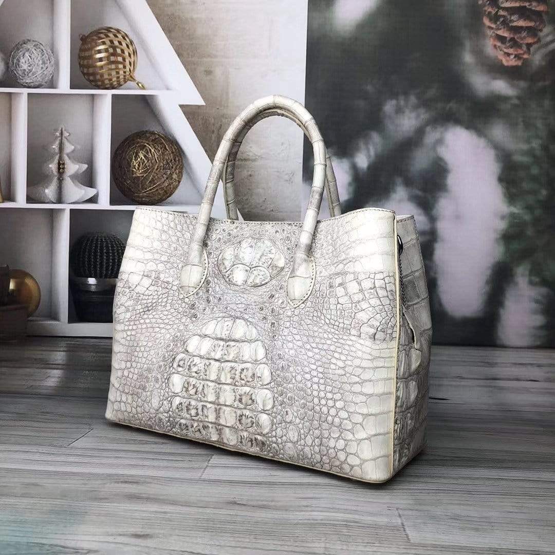 Genuine Crocodile Leather Womens Satchel Tote Bag Himalaya White 35cm