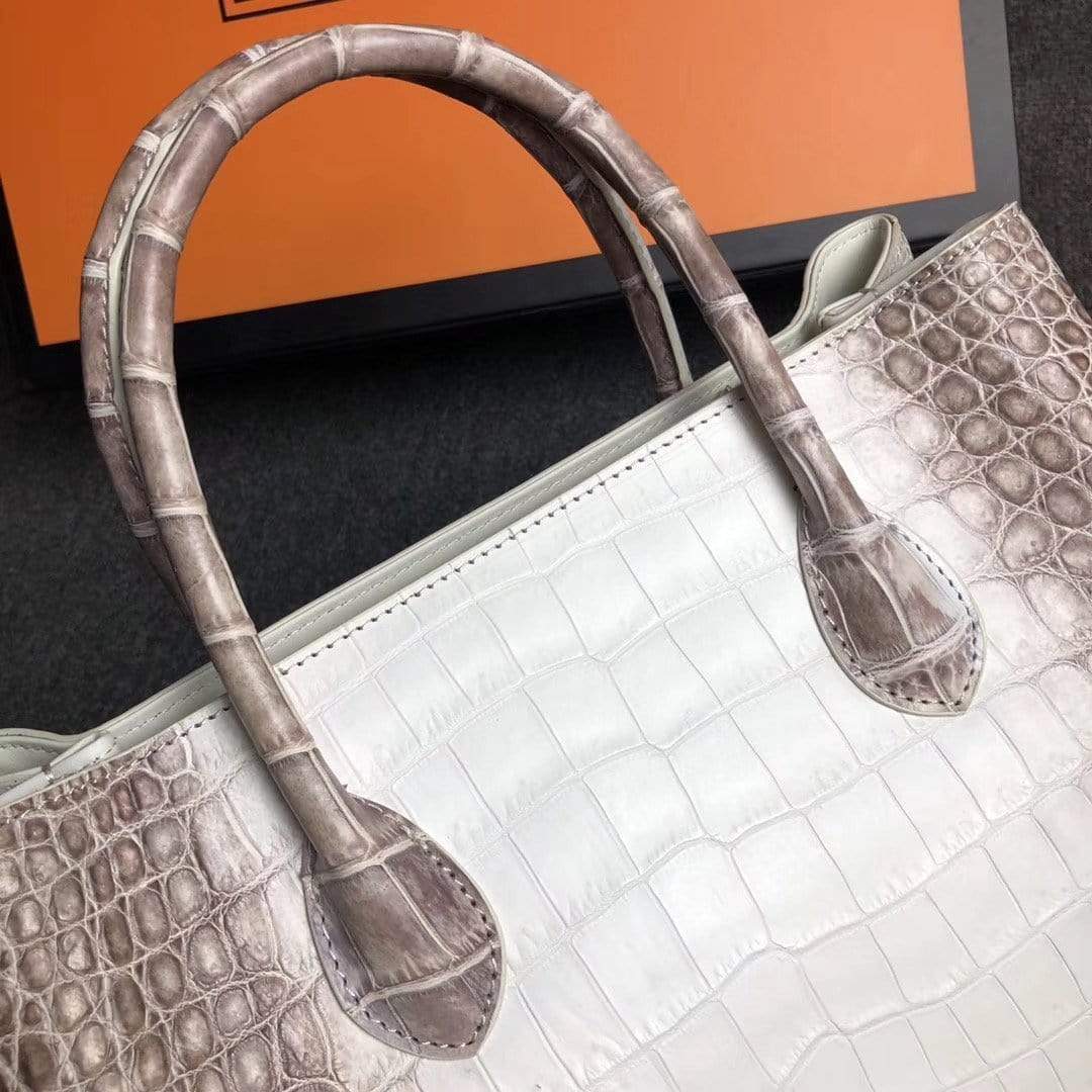 Genuine Crocodile Leather Womens  Tote Shoulder Bag Himalaya White 30cm