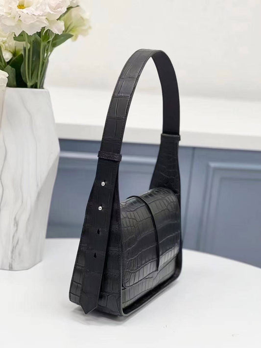 Genuine Crocodile Leather Womens  Underarm Shoulder Bag Black