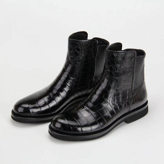 Crocodile Shoes Genuine  Crocodile Skin Leather Chelsea Ankle Boots