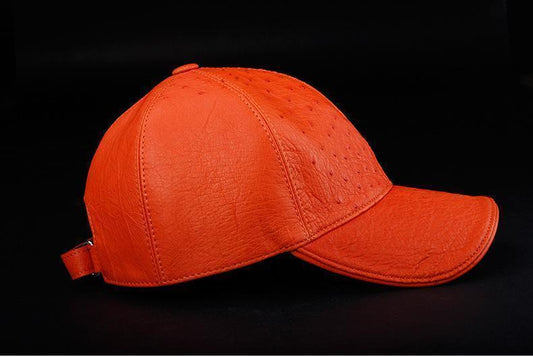 Genuine Ostrich Leather Strap back Baseball Cap Orange