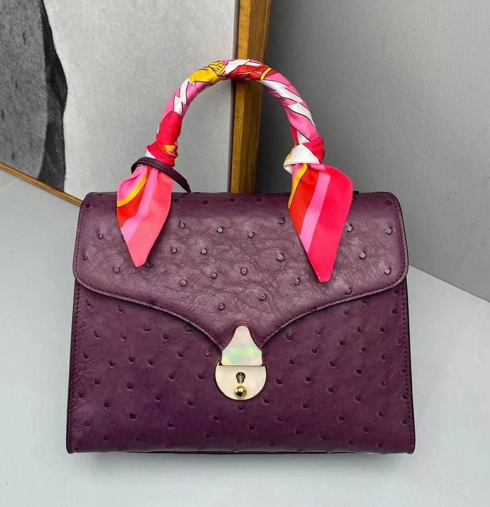 Genuine Ostrich Leather  Top Handle Bag Purple