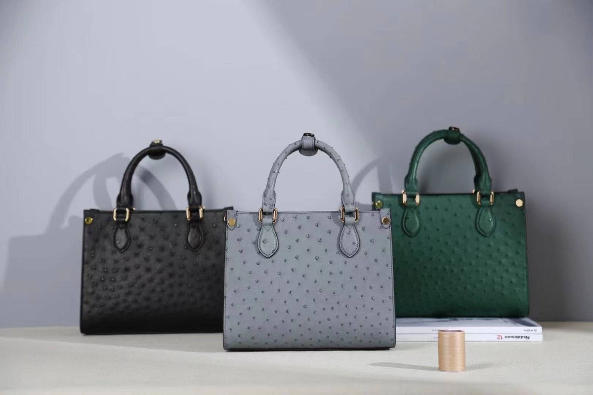 Genuine Ostrich Skin Leather Small Top Handle Bag