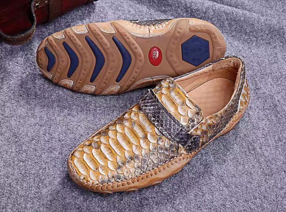 Crocodile Shoes Genuine Python Leather  Men's  Beige Slip-On Loafer Shoes