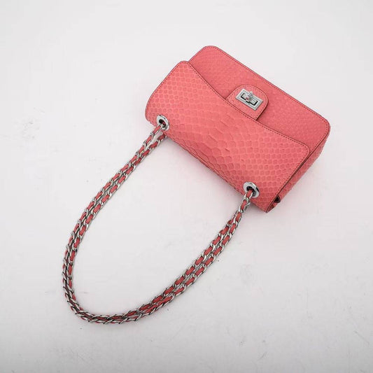 Genuine Python Skin Leather Flap Chain Bag