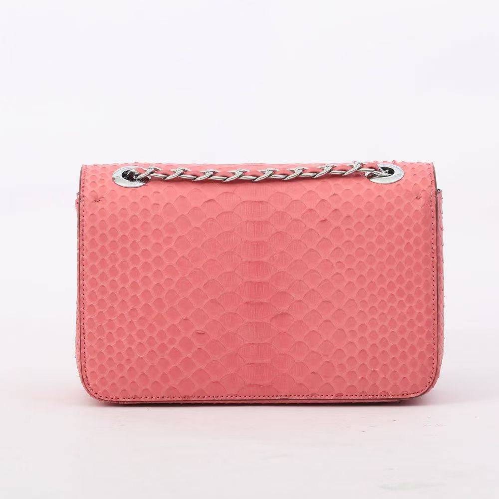 Genuine Python Skin Leather Flap Chain Bag Pink