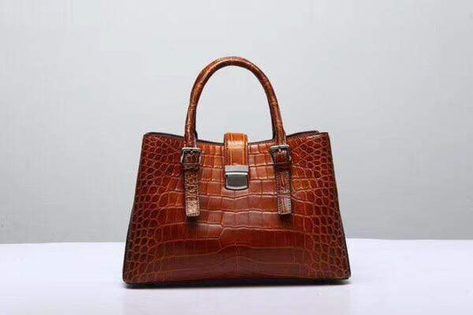 Genuine  Crocodile Leather Top Handle Tote  Shoulder Bag Vintage Wine Red