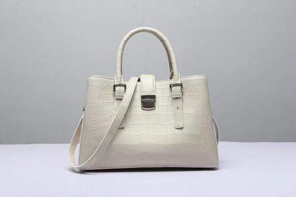 Genuine Crocodile Leather Top Handle Tote With Crossbody Strap White