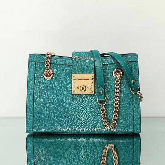 GenuinePearl Stingray Leather Tote Shoulder Chain Bag Green