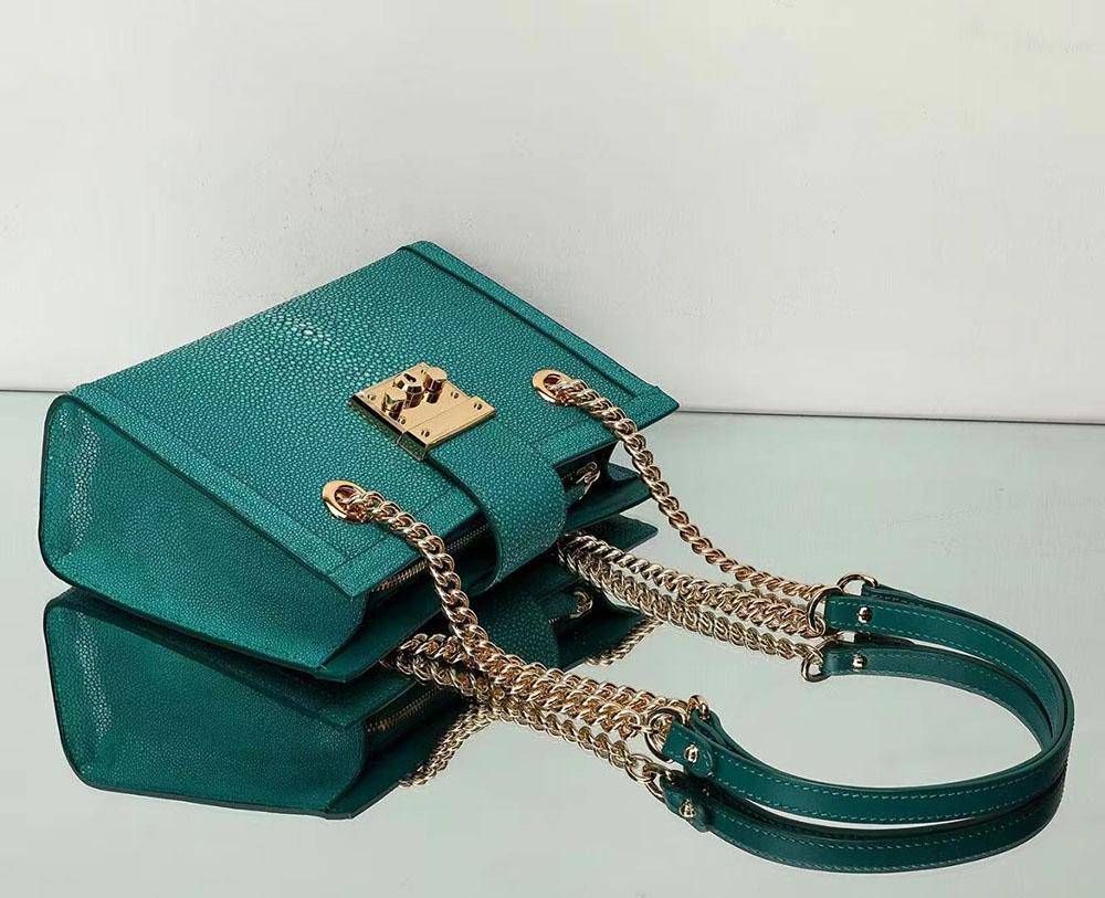 GenuinePearl Stingray Leather Tote Shoulder Chain Bag Green