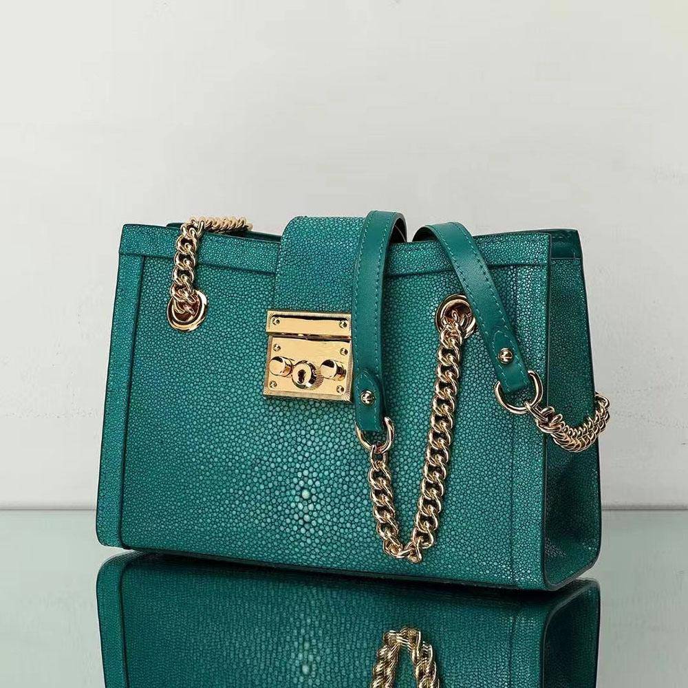 GenuinePearl Stingray Leather Tote Shoulder Chain Bag Green