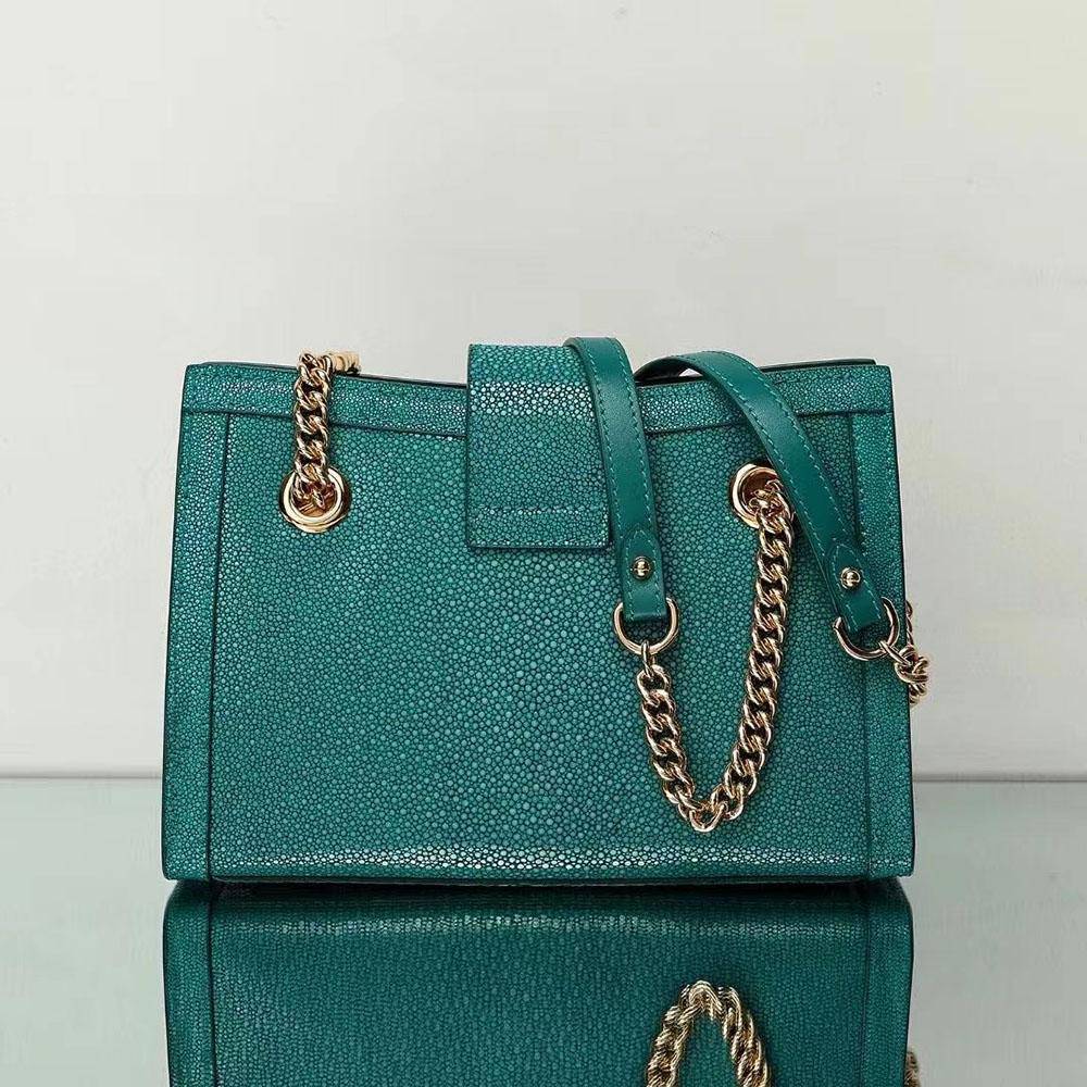 GenuinePearl Stingray Leather Tote Shoulder Chain Bag Green