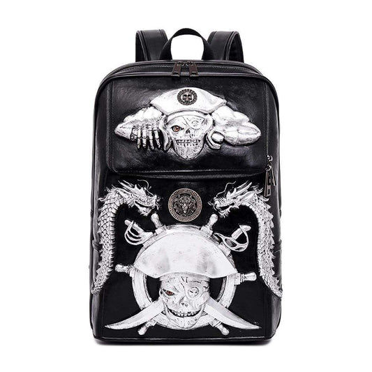 Halloween Skull Backpack 3D Pirate Captain 14"Laptop Computer Handbags Knapsack