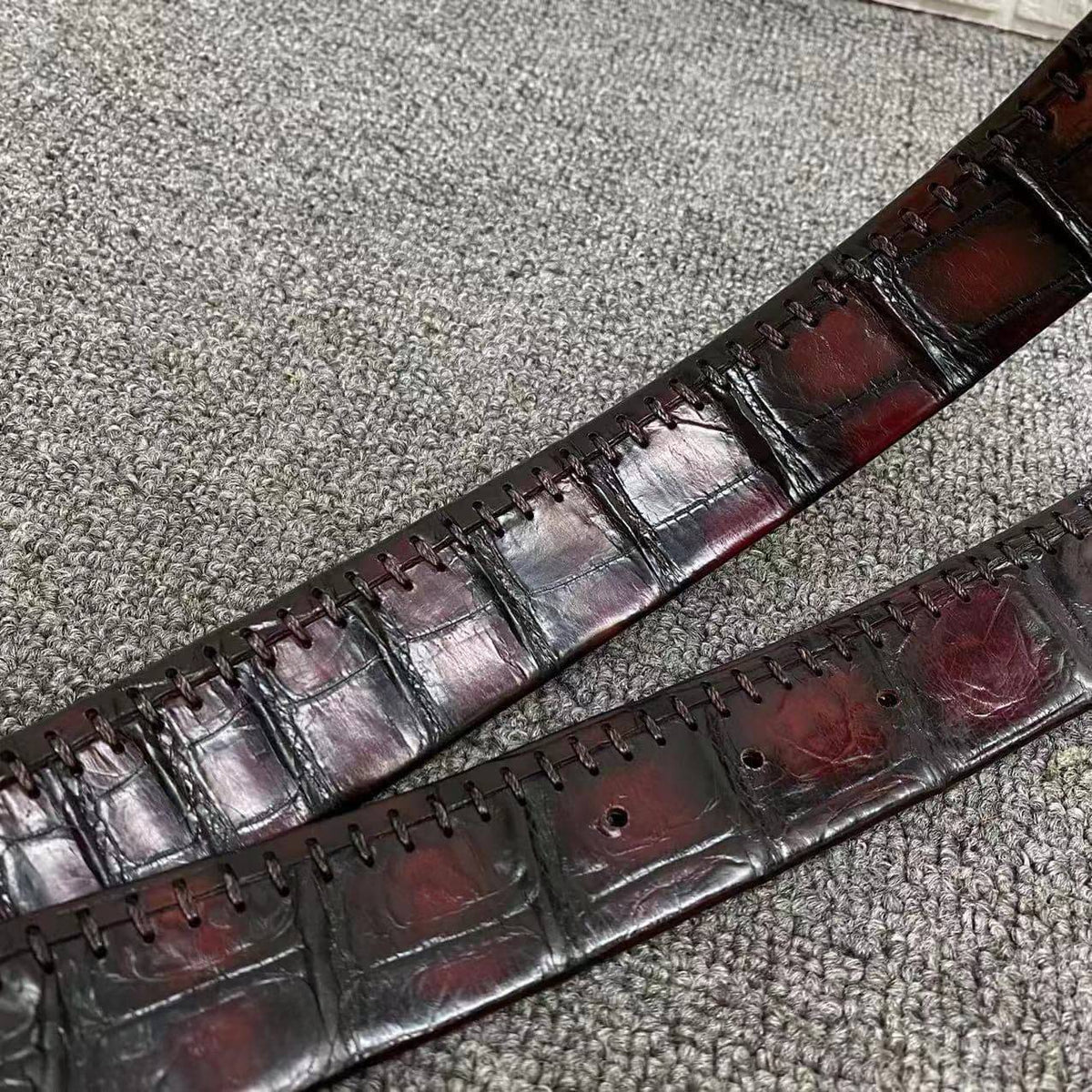 Hand Stitching Double Sides Nile Crocodile Skin Leather Belt