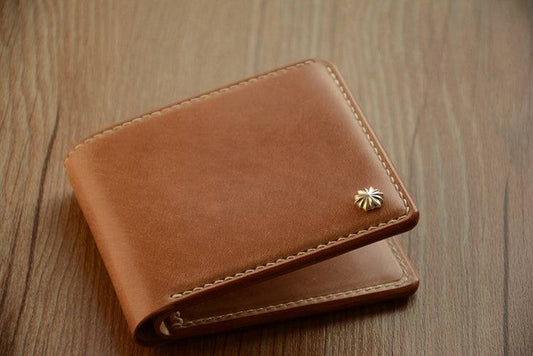 Portafoglio in pelle Shell Cordovan Shinki Hikaku giapponese fatto a mano, beige originale