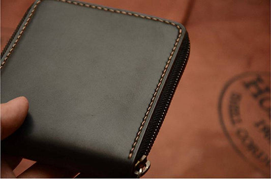 Handmade portafoglio corto marrone in pelle Shell Cordovan Horween USA